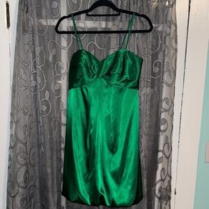 Chic Green Satin Midi Dress